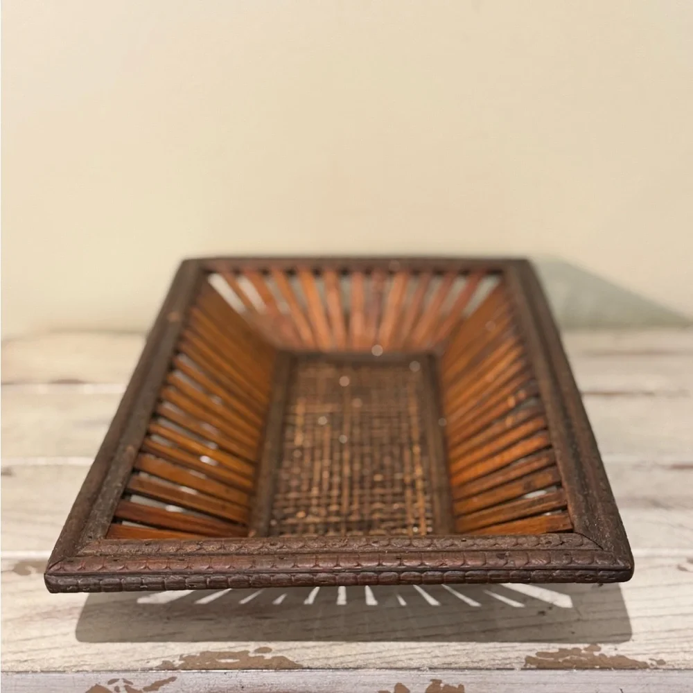 Vintage Slanted Ratan Slat Basket Rectangle